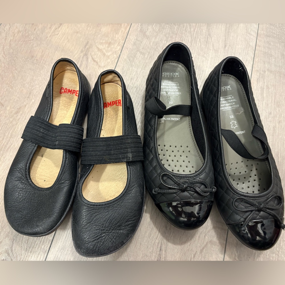 Camper & Geox "Girls" Leather Black School Uniform dress Ballerinas Flats Bundle